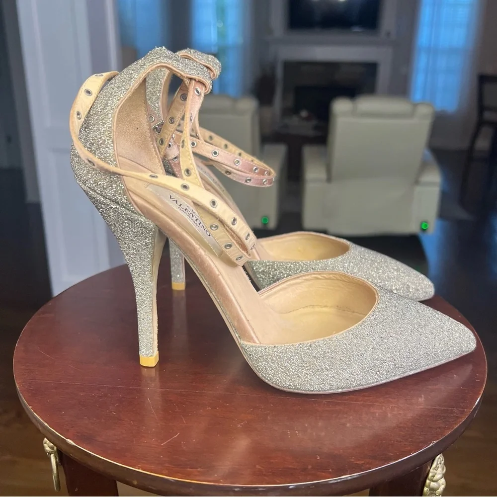 Valentino Glitter Ankle Wrap Heels